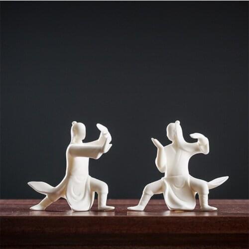 Creative Ceramic Tai Chi Figurines Office Desktop Decoration Tea Table White Porcelain Zen Ornaments Bonsai Flowerpot Crafts