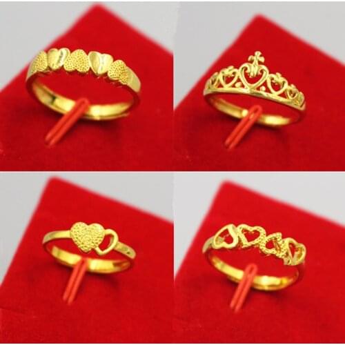 Brass Plating 24K Gold Jewelry Lady Love Heart Crown Ring Fashion Adjustable Marry Ring Charm Jewelry Wholesale