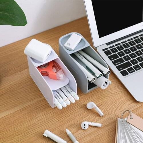 Multi-purpose Pen Holder 2 Separate Compartments with Small Holder Tray Decorative Desk Organizer Holder for Home Office