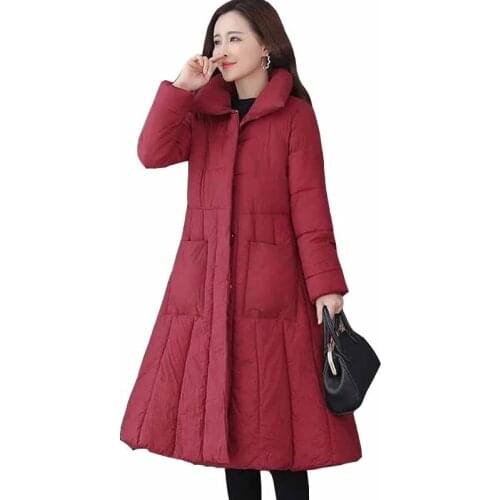 2020 Fashion Winter Parker Women X-Long Padded Jacket A-Line Cloak Coat Thick Warm Plus Size Slim Belt Down Cotton Outwear KW292