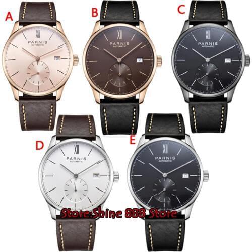 42mm Parnis White dial Stainless Steel Case Complete Calendar leather Christmas gift Sea gull Automatic movement Mens Watch
