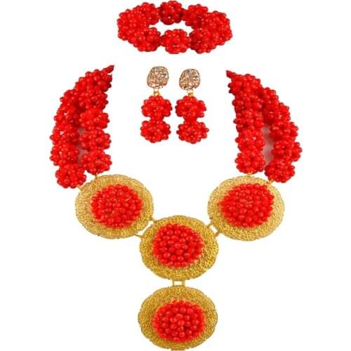 Opaque Red African Wedding Beads Nigerian Jewelry Set Crystal Baal Necklace
