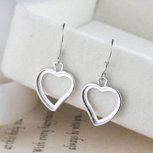 Sterling Silver 925 White Gold Color 12x13mm Heart Cabochon Semi Mount Pendant Fine Jewelry Setting for Amber Agate Turquoise