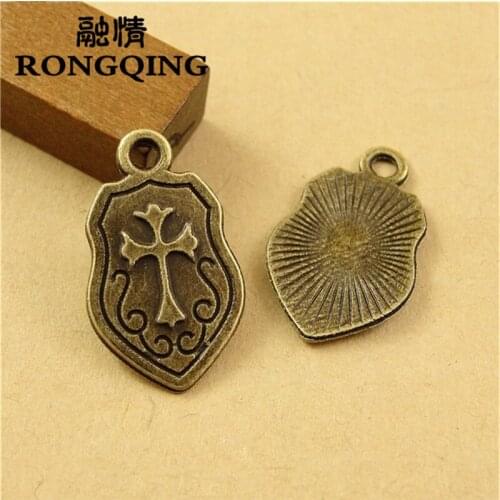 RONGQING 24*14MM 100pcs/lot Shield cross Pendants Necklaces Handmade Fashion Jewelry Charms DIY