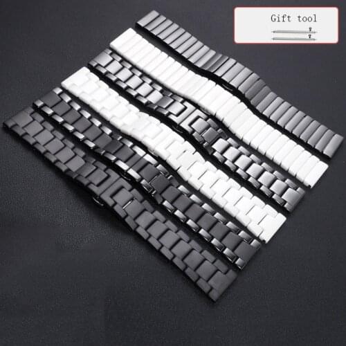 Pearl Ceramic Strap For Huawei Samsung 20 22mm Black White Butterfly Buckle Bracelet For Tissot Citizen Men And Women Wristband