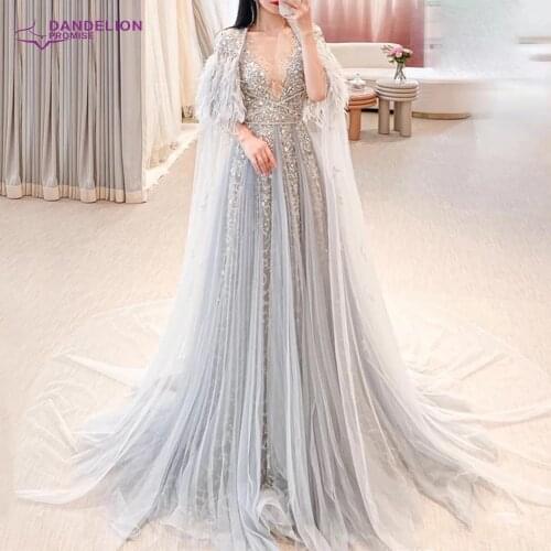 Luxury A-Line Evening Dresses For Women 2021Diamond Feathers Beaded Prom Formal Gowns
