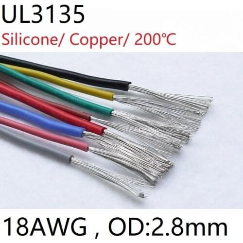 UL3135 Silica Gel Wire 18AWG Electrical Silicone Cable Heatproof Flexible Tinned Copper 0.06mm2 Insulate Soft DIY Core Test Line