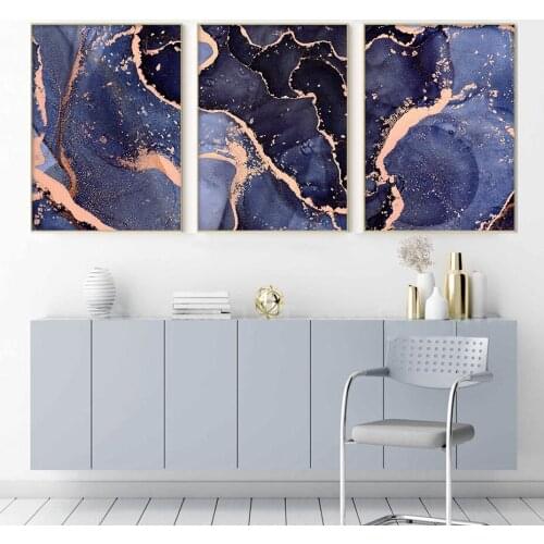 Blue and Gold Luxury Abstract Marble Fluid Art Canvas Wall Art Prints Canvas Paintings Wall Pictures Posters Bedroom Home Decor