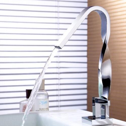 Modern Spiral Single Hole Solid Brass Bathroom Sink Faucet with Chrome Finish deck mounted
