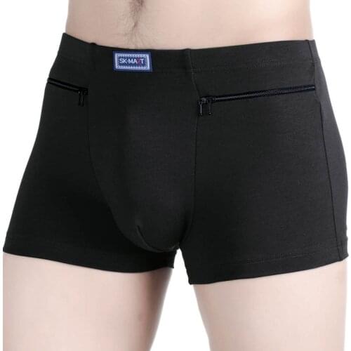 Mens briefs Cotton anti-theft briefs Double pockets Double zipper panty shorts Summer senior underpants