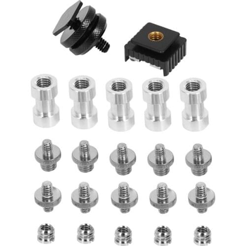 Camera Screw, 22 Pcs 1/4 Inch and 3/8 Inch Converter Threaded Screws Adapter Mount Camera Hot Shoe Mount to 1/4 Set for Camera/T