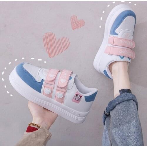 Velcro Lolita Sneaker Women Harajuku Cute Round Head Pink Blue Shoes College Style Casual Street Shooting Japanese Shoes Women
