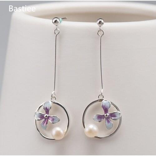Bastiee Pearl Round Drop Earrings For Women 925 Sterling Silver Jewelry Dangle Earing