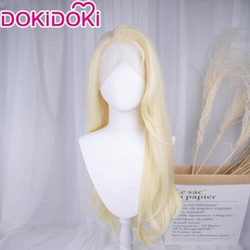 DokiDoki Movie Cosplay Costume Lace Cosplay Elsa Wig Women Gloden Straight Long Hair Front