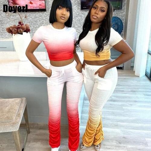 Casual Two Piece Set for Women Summer Crop Top and Stacked Pants Set Tracksuit Lounge Ensemble Femme 2 Piece Sets Womens Outfits