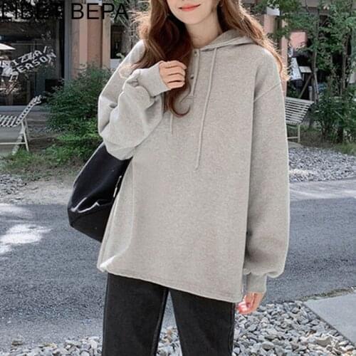 New 2021 Autumn Winter Womens Sweatshirts Pullovers Fashionable High Street Wild Korean Style Oversize Hooded Lady Tops SS2196