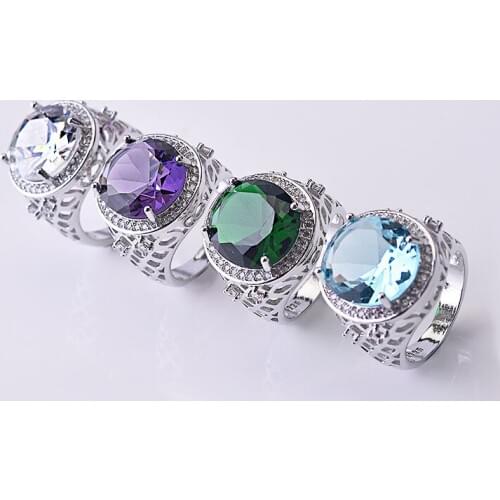 2019 New High Quality White/Purple/Green/Blue Oval Big Stone Zircon Ring For Women Wedding Fashion Party Jewelry Gift Size 6-10