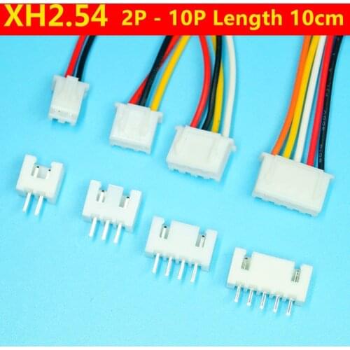 10 Sets XH 2.54mm Plug Cable 10cm 2/3/4/5/6/7/8/9/10 Pin Wire 26AWG Whit Straight Pin Header Connectors