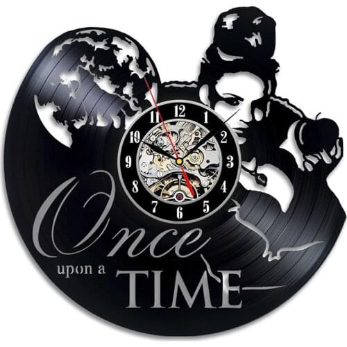 12" Vinyl Record Wall Clock Once Upon A Time I will Find You Style Clocks for Living Room Silent Vintage CD Hanging Clock