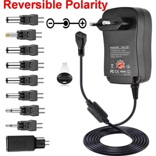 30W Universal Adjustable Power Adapter Charger AC To DC Plug 3V 4.5V 5V 6V 7.5V 9V 12V 2A 2.5A 2500mA Reverse polarity