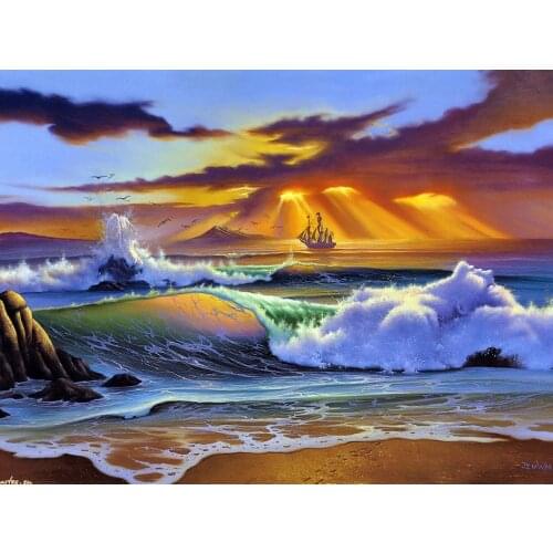 A7827 scenic sea cross stitch Oil painting girl 11/ 14ct /16/28/27CT cloth cotton thread embroidery DIY handmade