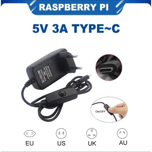 ITINIT R42 Raspberry Pi 4 Model B Power Adapter On/OFF Switch Power Supply Type C EU US UK AU Plug Power Charger