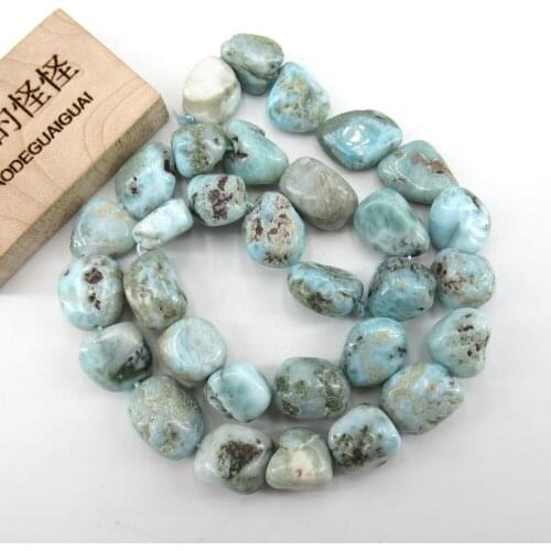 APDGG Natural Blue Larimar Beads Pebble Freeform Nuggets Blue Gemstone 15.5" Strand Jewelry Making DIY