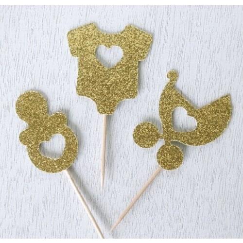 Glitter Pacifier Onesie Stroller cupcake toppers Bachelorette bridal baby shower toothpicks wedding birthday party decorations
