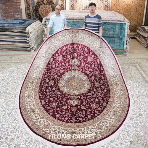 YILONG 8'x10' Oversize Handmade Silk Persian Rug Oriental Oval Living Room Carpet (TJ180A)