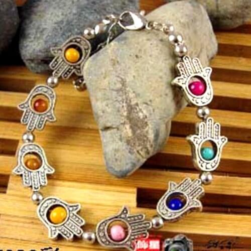 Tibet alloy Buddhas-hand Buddhism color beads Amulet Bracelet S7028