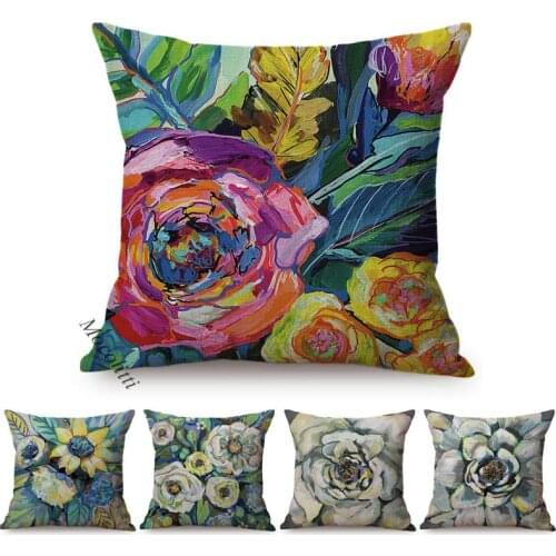Flowers Famous Oil Painting Art Chic Home Decoration Throw Pillows Case Peony Rose Garden Sofa Chair Cushion Cover Perfect Gift