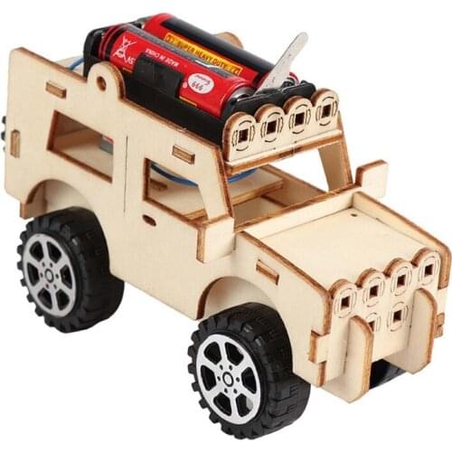 Wooden Electric Car Model Blocks DIY Kids Assembling Toy Science Experiment Kit