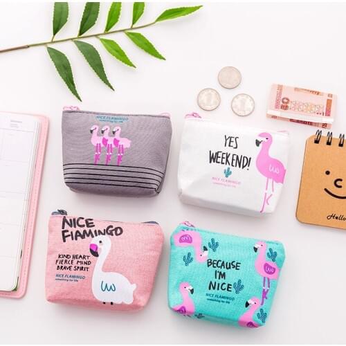 Wallet childrens wallet fashion cartoon flamingo canvas coin purse gift bag porte monnaie femme small bagcoin money LQ005