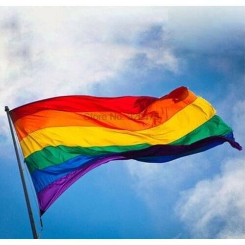 DHL 100pcs LGBT Rainbow Flag 3x5FT 90x150cm Lesbian Gay Parade Banners LGBT Pride Flag Polyester Colorful Rainbow Flag