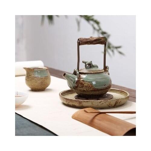 Firewood Coarse Ceramic Teapot Lifting Beam Large Pot Japanese Zen Tea Set Teapot Kungfu Black Tea Da Hong Pao Teaware Gift