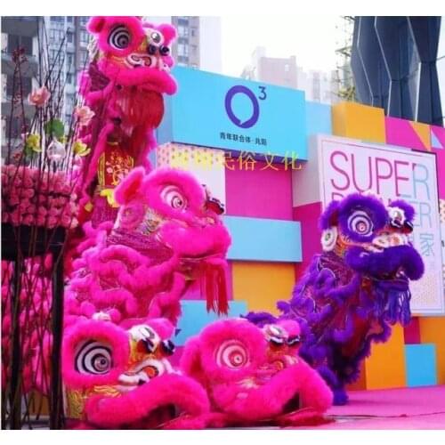 Double Color Lion Dance Costume festivals celebration China Southern FoShan Lion Dance Performance Woollen high quality Outfit
