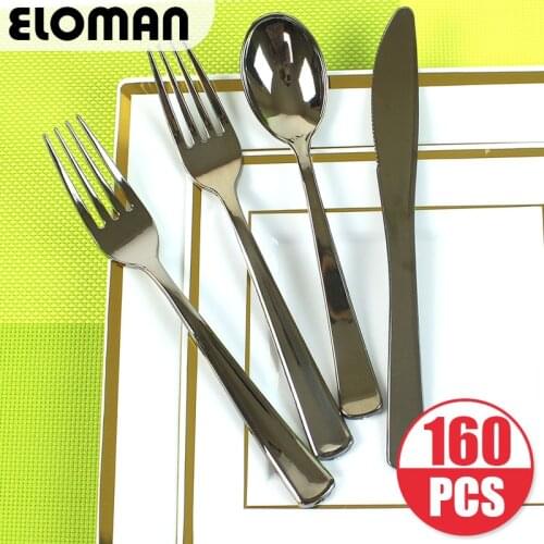 ELOMAN 160 pieces disposable plastic tableware sets for wedding birthday party camping heavyweight plastic forks spoons kinves