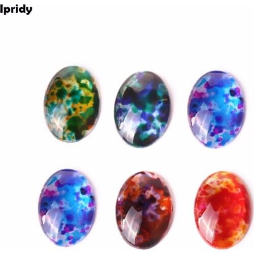 13X18 mm Spay Paint Glass Cabochons Transparent Double Color Half Oval Circle Flat Back for Jewelry DIY Settings 20Pcs/lot