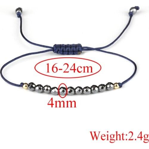 Wholesale 4mm Magnetic Natural Black Hematite Faceted Healing Calm Stone Bead Charm Macrame Adjustable Women Men Bracelet