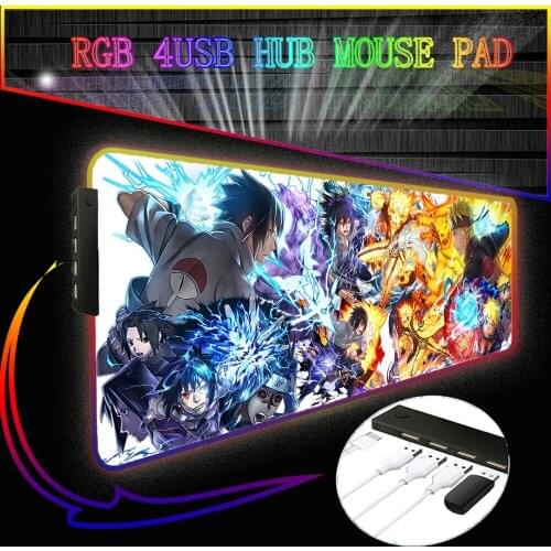 Merrige Anime Cartoon RGB HUB Hub Game Mouse Pad Gamer Computer Mouse Pad Backlit Mouse Large Desktop Keyboard LED Mouse Pad XXL