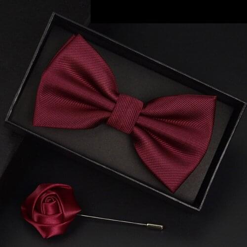 2019 New High Quality Wedding Bow Tie for Men Butterfly Fashion Solid Color Groom Business Party Cravat Red Black Gift Box