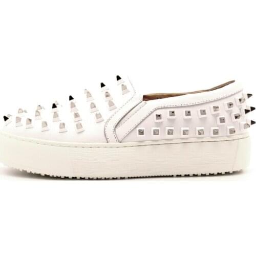 New loafers casual white shoes leather slip on rivet shoes for men formal men shoes