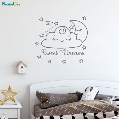 Cloud Moon And Star Sweet Dreams Quote Wall Decals Cute Baby Kids Nursery Decoration Vinyl Wallpaper BA498