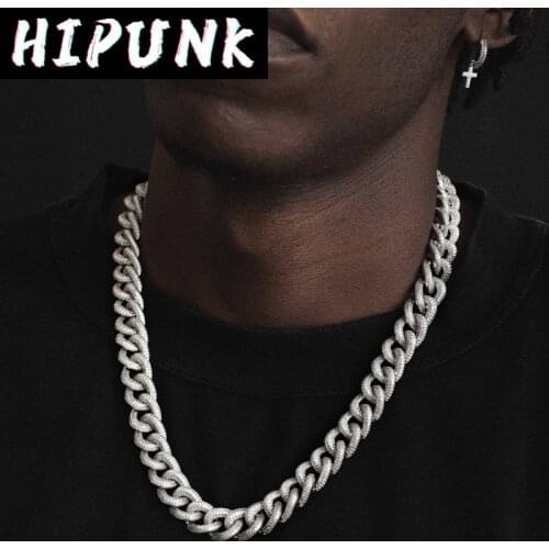 HIPUNK Hip Hop Necklace Iced Out Cuban Link Chain 14mm Micro Pave Cubic Zirconia Fashion Jewelry For Men Women Rapper