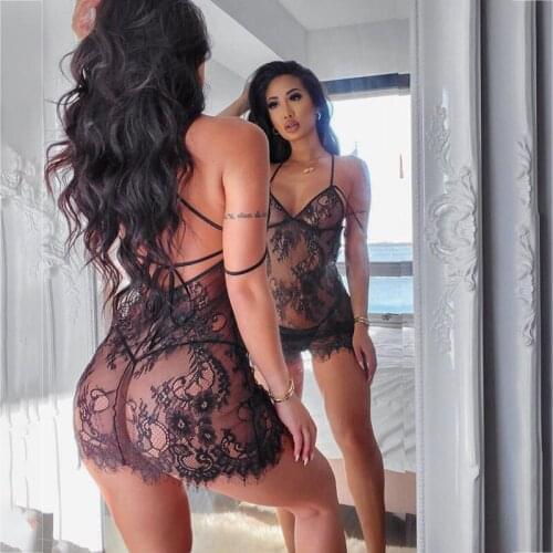 See Through Suspender Skirt Sex Erotic Underwear Ladies Tulle Lace Dress Sexy Lingerie Mesh Fabric Transparent Pajamas for Women