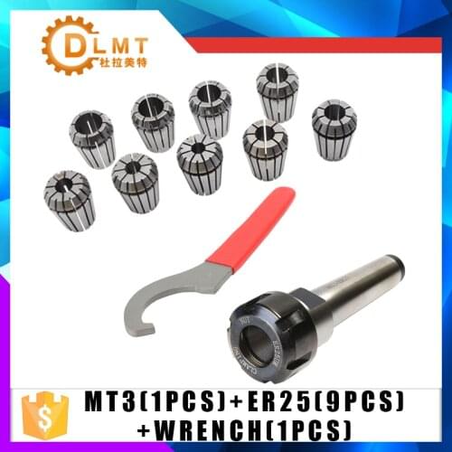 9pcs ER25 Spring Collets + 1PCS MT3 M12 ER25 Collet Chuck Morse Taper Holder For CNC Milling Lathe Tool