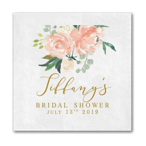 Blush Floral Personalised Wedding Napkins|Custom Bridal Shower Napkins | Rehearsal Dinner|Full Color Napkin baby shower Napkin