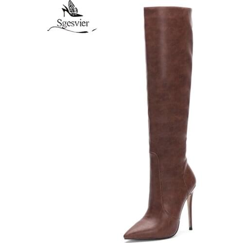 Sgesvier 2020 new arrival over the knee boots women pointed toe autumn winter boots slim high heels party wedding shoes woman