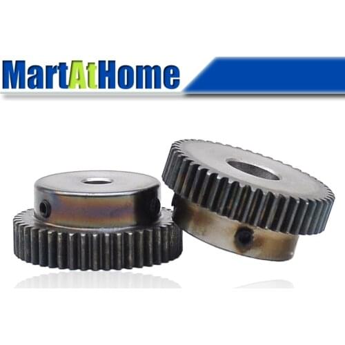 Spur Gear Rack Pinion 44-55 Teeth M1 Bore Dia. 6/8/10/12/15mm Straight Teeth Positive 45# Steel with Boss for CNC Transmission