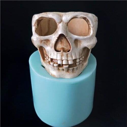 PRZY HP0133 Skull Cement Concrete Flower Pot Silicone Mould Resin Silicone Mold Skull Head Flower Pot with Hole Silicone Rubber